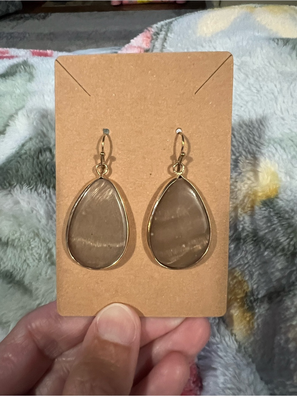 Gold Teardrop Brown Stone Earrings - Women's Jewelry